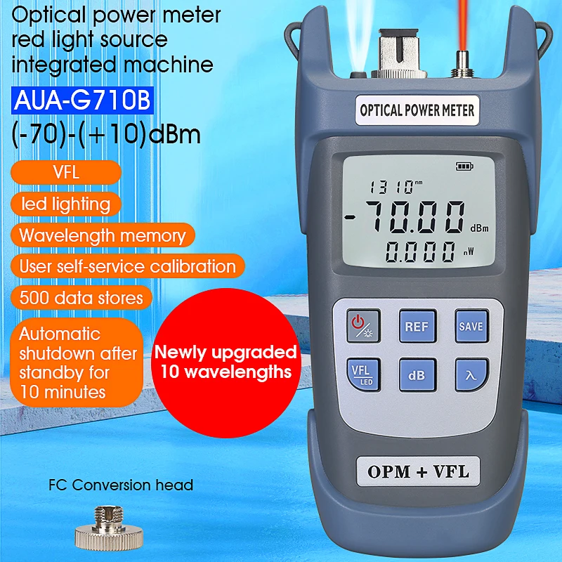 COMPTYCO AUA-G710B All-IN-ONE Optical Power Meter Visual Fault Locator FTTH Fiber Optic Cable Tester OPM+VFL (1/10/20/30MW)