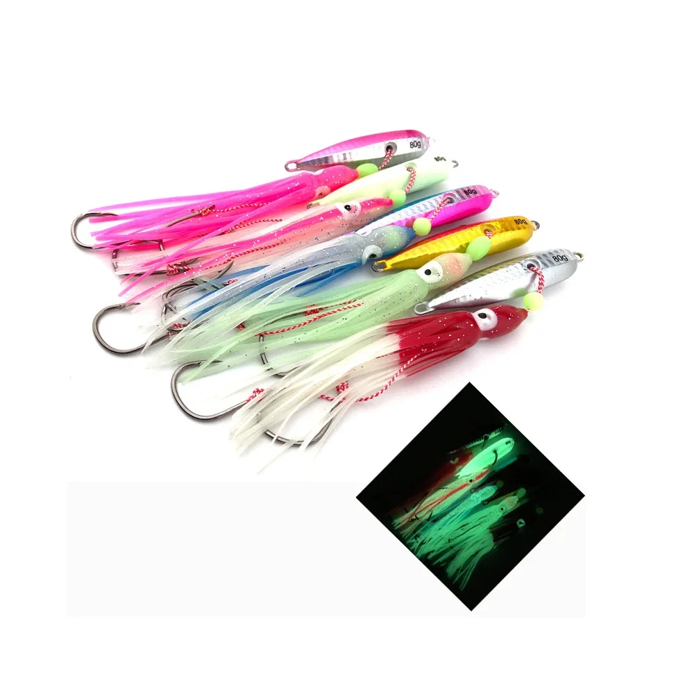 طعوم صيد معدنية ذات رأس رصاص من توبلين ، طعوم صيد بطيئة ، طعوم أخطبوط صناعي ، صيد سمك الحبار ، 40 جم ، 60 جم ، 80 جم ، g