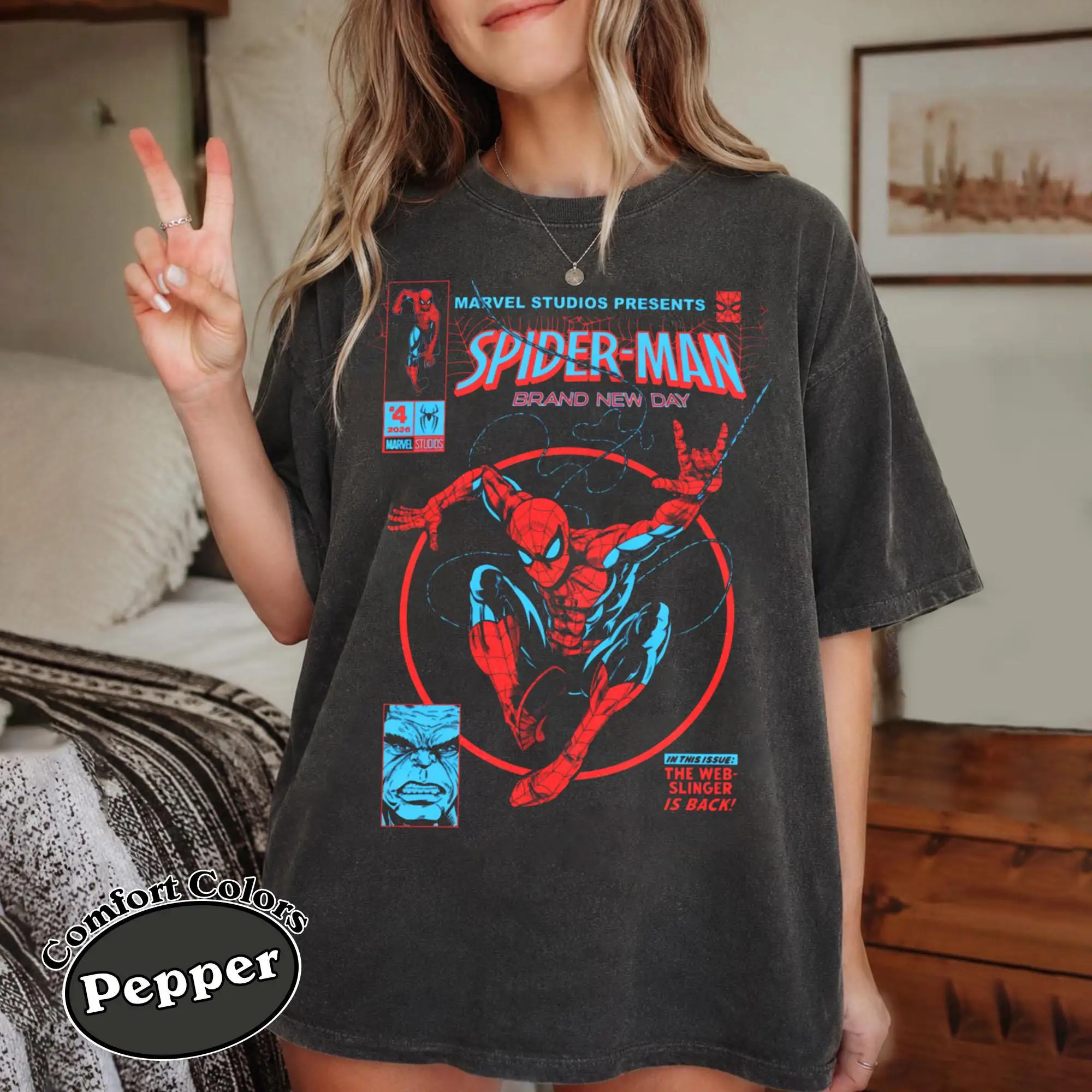 Spider-Man Brand New Day 2026 Punisher Team Comic Collage T Shirt Distressed Oversized Comfort Colors Unisex Couple Streetwear