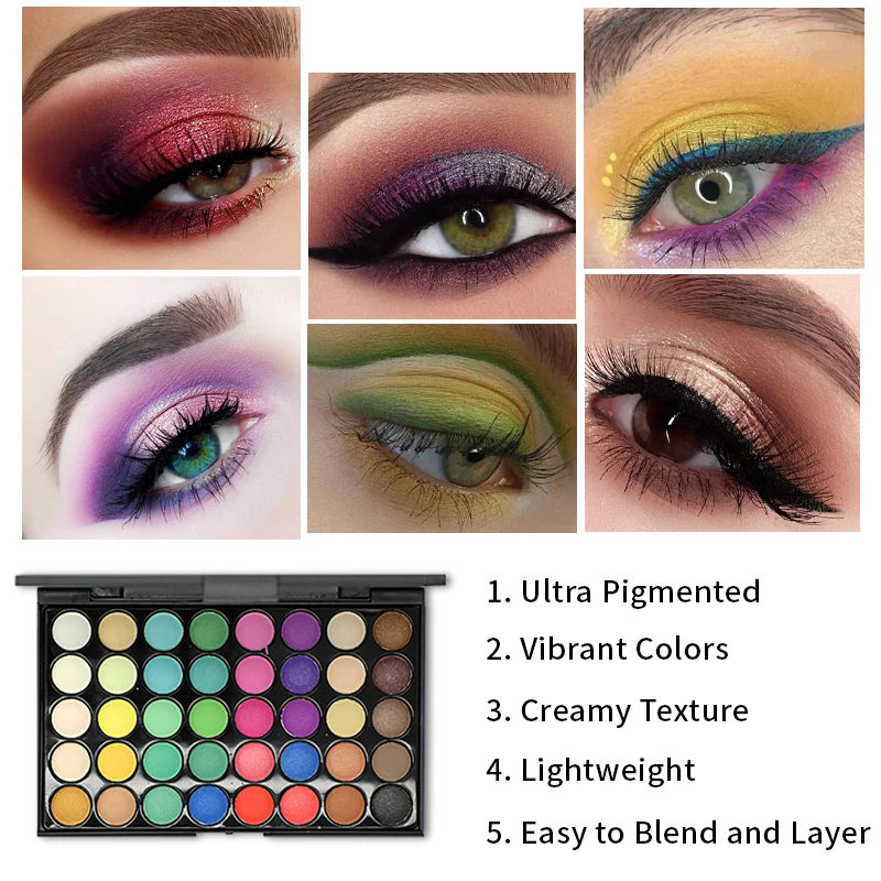 Paleta de sombras com glitter 40 cores, fosca, à prova d'água, longa duração, prensada, pó perolado, cosméticos, moda feminina, maquiagem