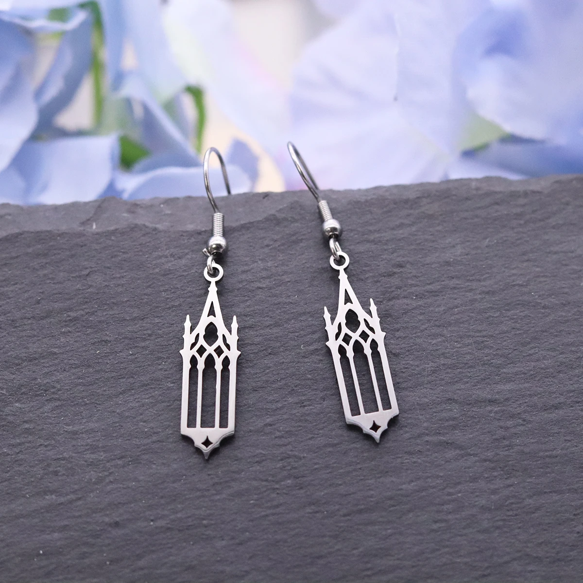 Medieval Gothic Arch Hollow Drop Earrings Stainless Steel European Cathedral Pendant Earrings for Women Daily Party Jewelry Gift