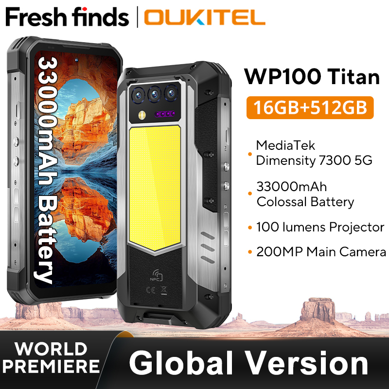 【World premier】Oukitel WP100 Titan Rugged Phone 33000mAh 66W Charger 200MP Camera Built-in Projector Camping Light CellPhone