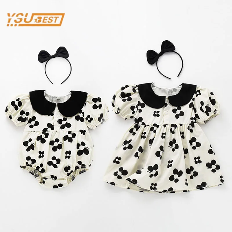 

Newborn Baby Girls Sister Flower Dress Clothes Infant Baby Girls Short Sleeve Jumpsuit Sweet Kids Baby Girls Princess Rompers