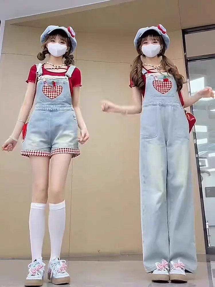 

Джинсовые комбинезоны Sweet Cool Water с талией, женские летние свободные узкие прямые брюки с высокой талией и широкими штанинами