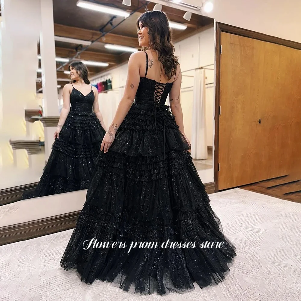 Fleurs une ligne robes de soirée multicouches robes d'occasion formelle robe à lacets dos pour les femmes vestidos de fiesta personnalisé