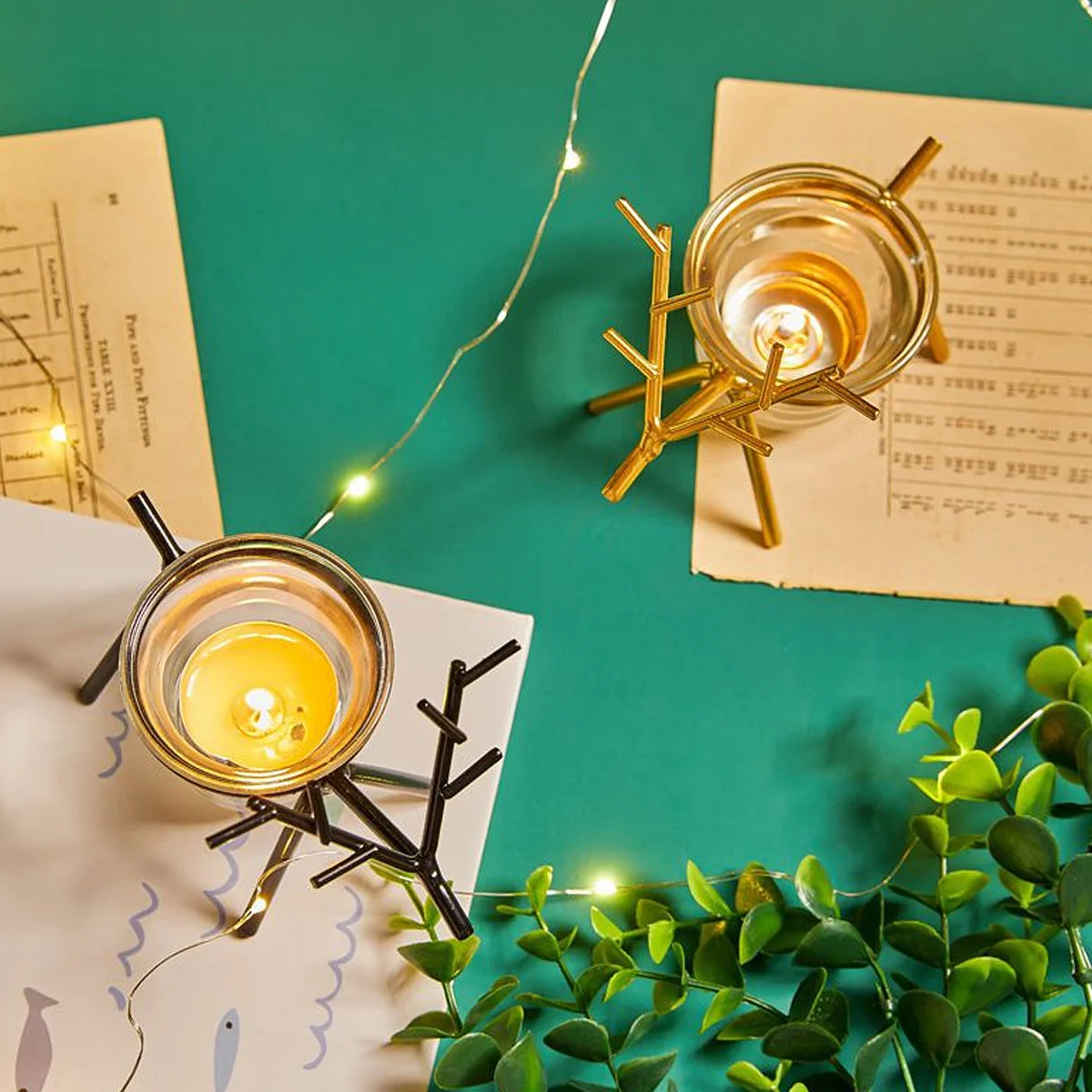 2Pcs Glass Holder with Deer Design Unique Vintage Candlestick for Living Room Holiday Home Decor Ornament