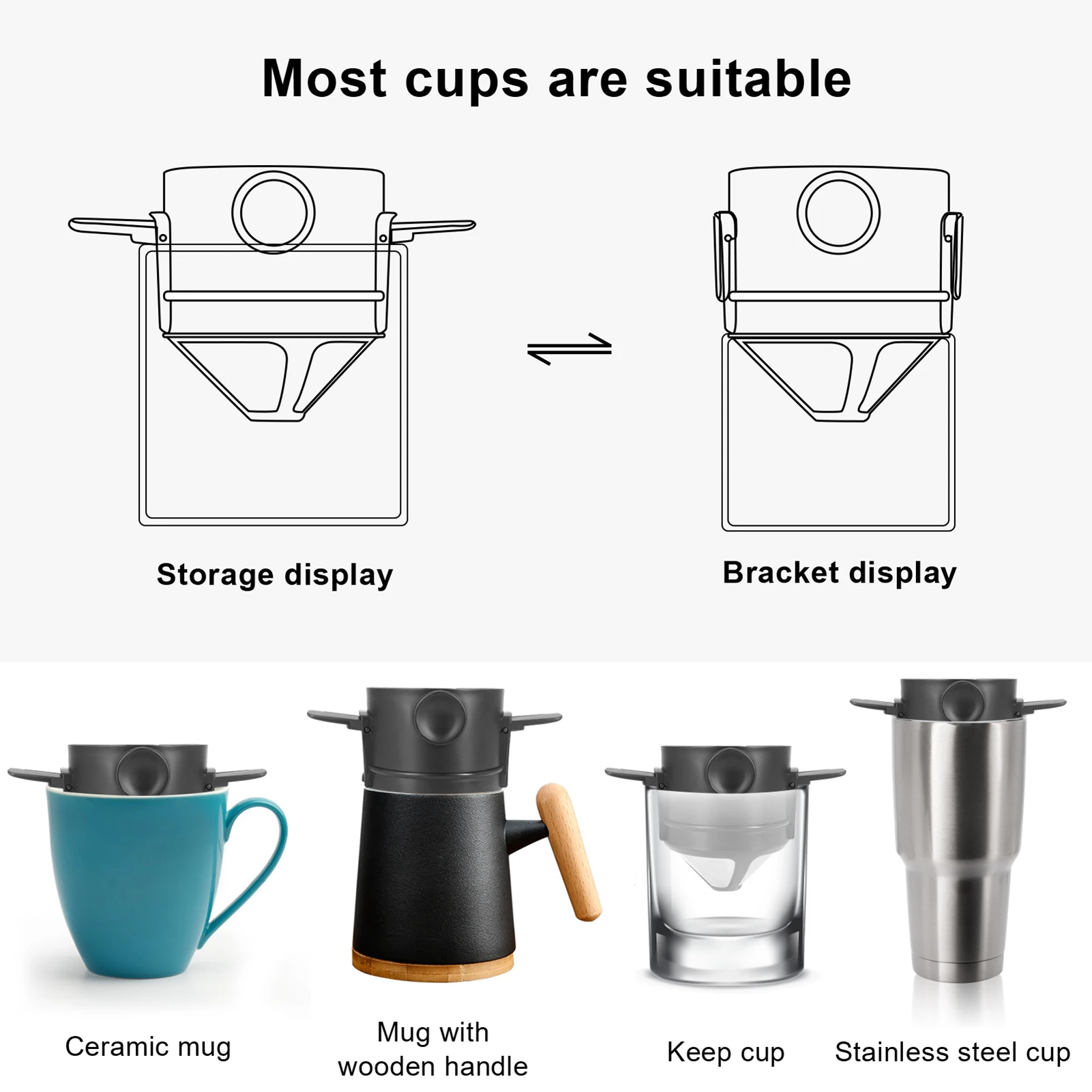 Folding Portable Hand Brewed Coffee Dripper Cone, for Drip Coffee and Tea with Stainless Steel Holder, No Filter Paper Ultra Fin