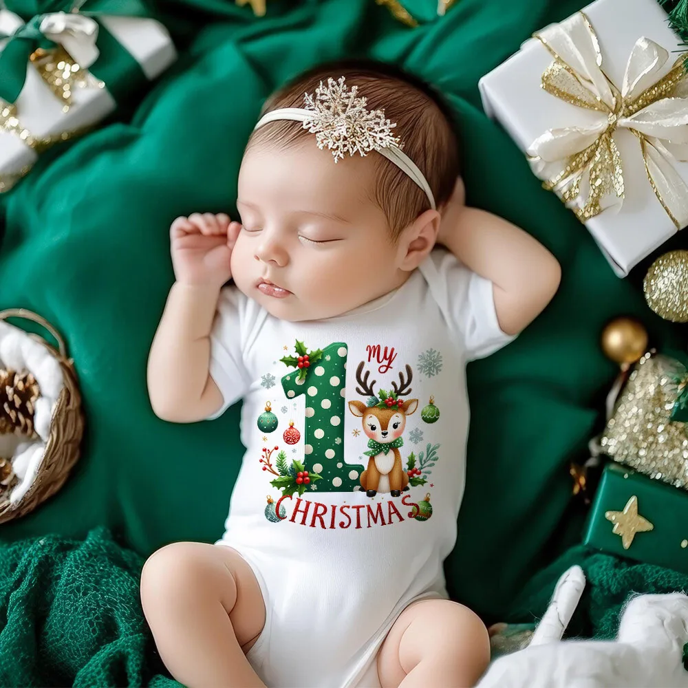 

My 1st Christmas Printed Baby Romper Christmas Party Infant Bodysuit Boys Girls Short Sleeve Romper Xmas Toddler Jumpsuit Outfit