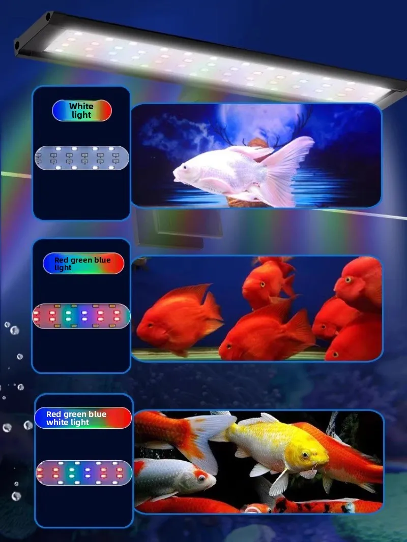 

LED Aquarium Light 10-55CM Full Spectrum For Plant Fish Tank LED Clip On Light, 5-14W Blue White Lights ,3 Color Light Modes