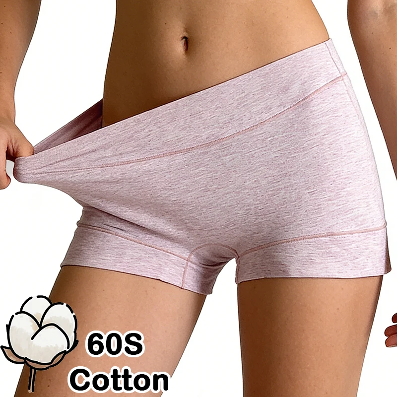 Calzones tipo bóxer de algodón de cintura alta para mujer, 100% algodón, antibacterianos, bragas tipo boyshorts para mujer, ropa interior suave sin costuras
