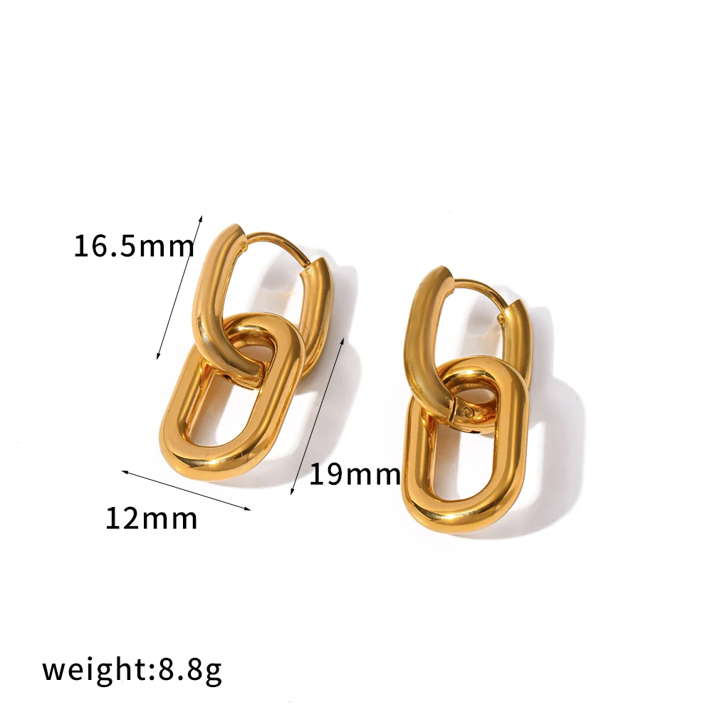 18K Goldfarben Beschichtete Glänzende Edelstahl Geometrische Doppelring-Ohrringe für Damen Wasserfester Modeschmuck – Detail 9
