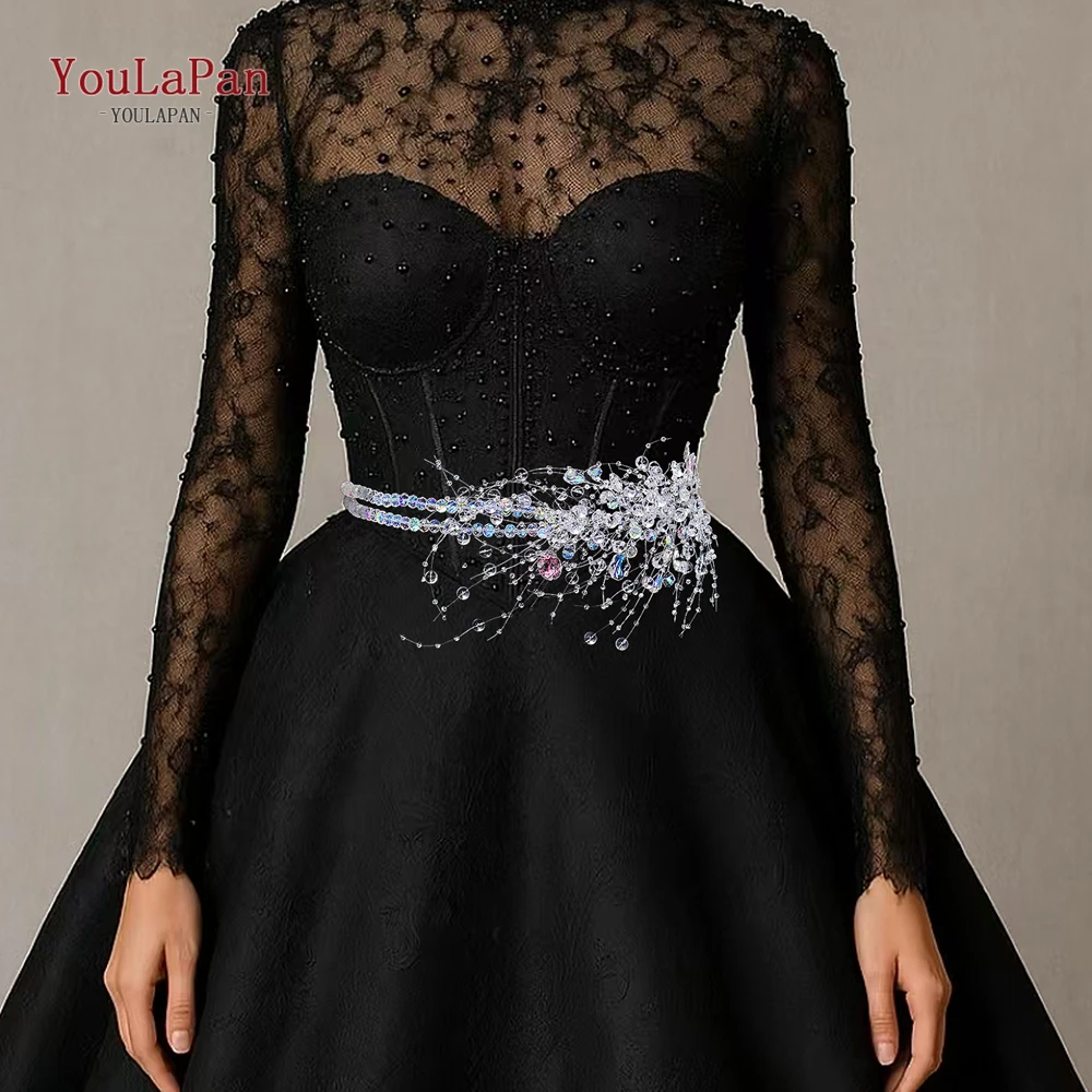 

TOPQUEEN Bridal Fashion Sash Wedding Dress Belt Elegant Women Belt Crystal Belt for Evening Gown Handmade Embellished Belt SH901