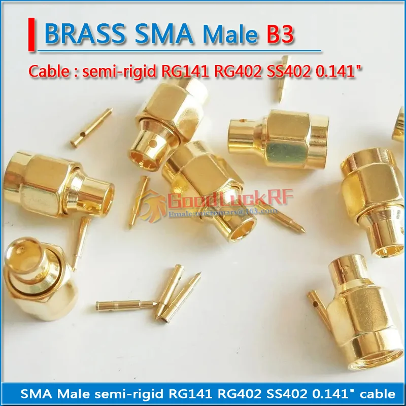 

10X Pcs High-quality RF Connector SMA Male jack Solder for semi-rigid RG402 0.141" cable Nonporous Brass GOLD Plated Straight