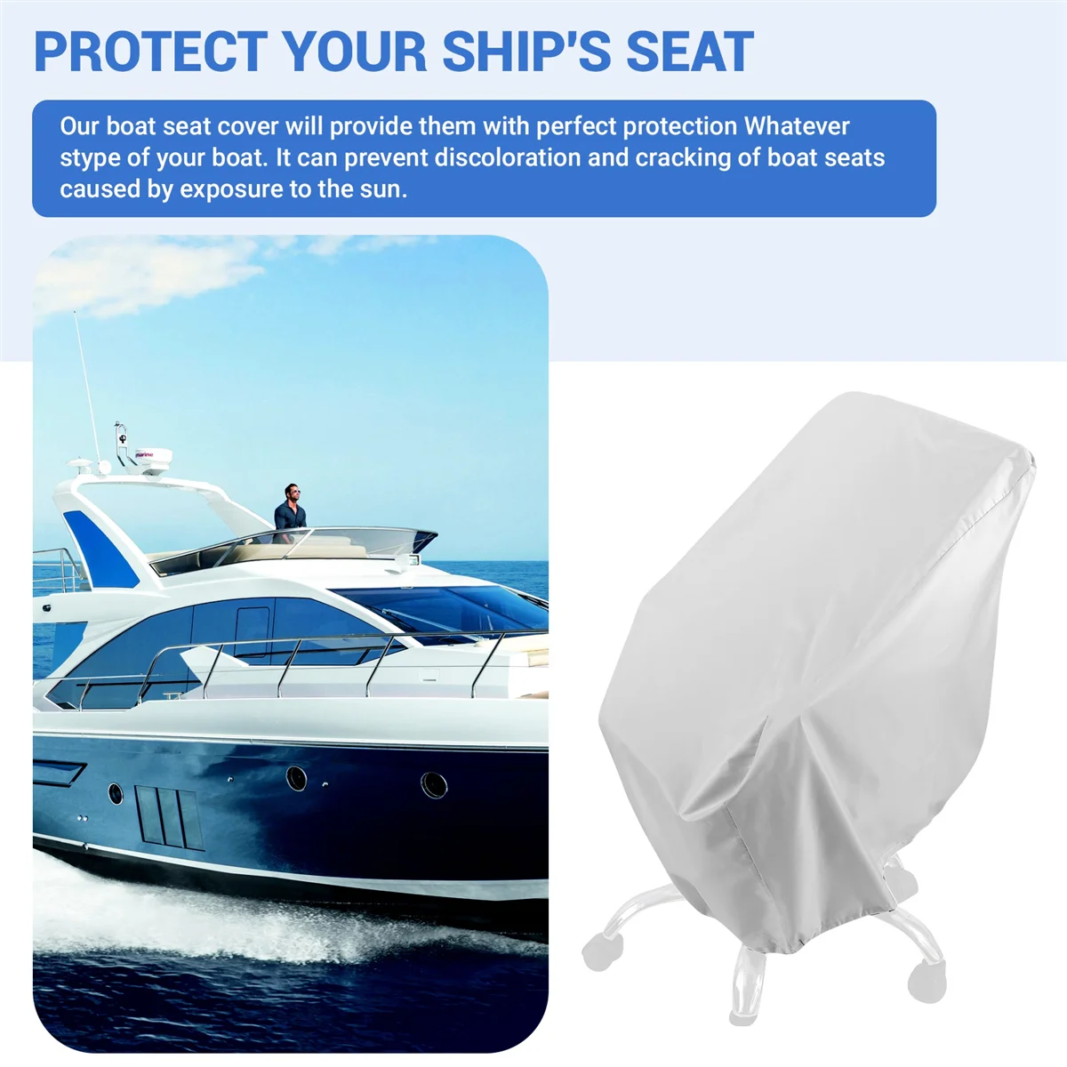 غطاء مقعد القارب الجديد، غطاء مقعد كرسي كابتن قارب عائم مقاوم للماء في الهواء الطلق، أغطية حماية للكرسي باللون الأبيض