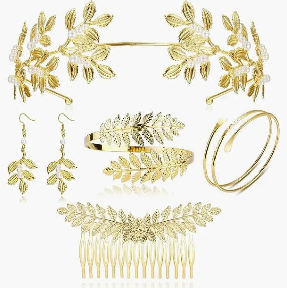 Greek Goddess Accessories Set For Women Greek Goddess Headband Roman Gold Leaf Headband Crown Greek Gold Arm Bracelet Cuff Hair