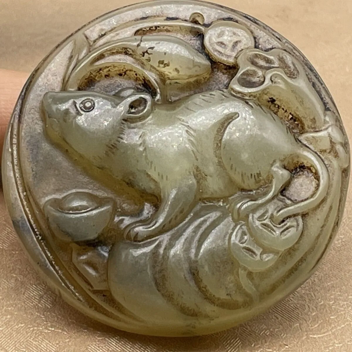 China Antique Old Jade Collection Zodiac Rat Ancient Rare Lucky Jade Statue