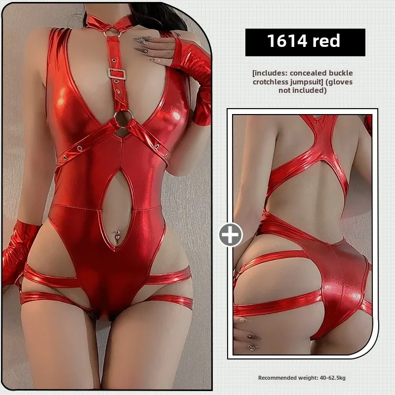 Patent Leather Suit Passionate No-Take Off Crotchless Sexy Underwear Sexy Wear Lingеrie Set Female Sex Products Garter Women 18