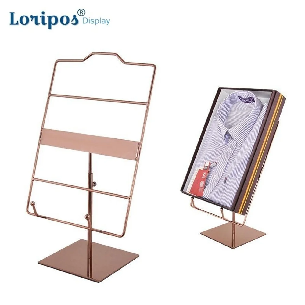 

Rose Gold Silvery Metal Shirt Display Rack Shirt Holder Bracket Pallet Desk Coat Display Stand Shelf Garment Store Display Props