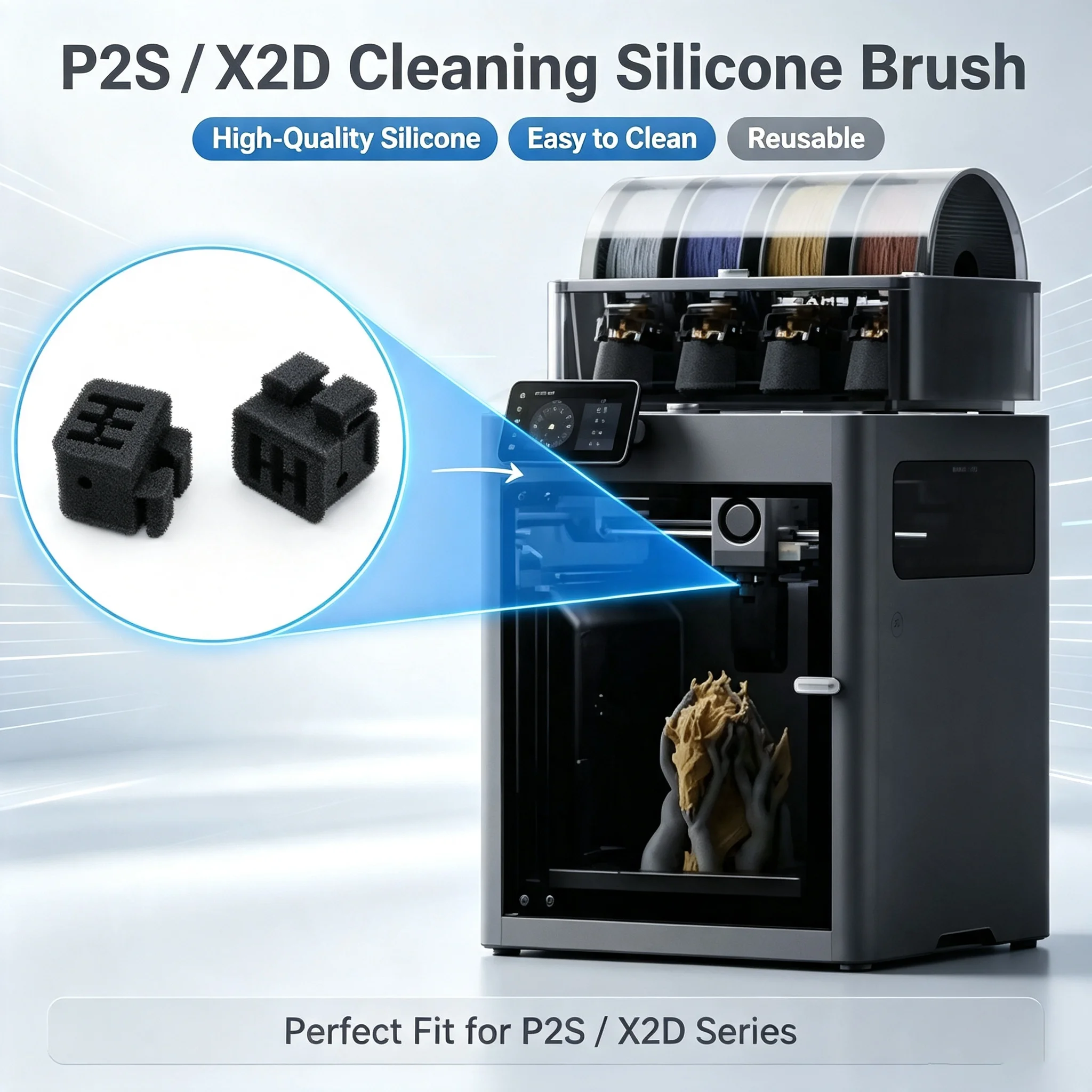 For X2D Nozzle Wiper P2S 3D Printer Accessories Convenient & Efficient Durable Bambu Lab P2S Nozzle Brush Silicone Cleaning Pad