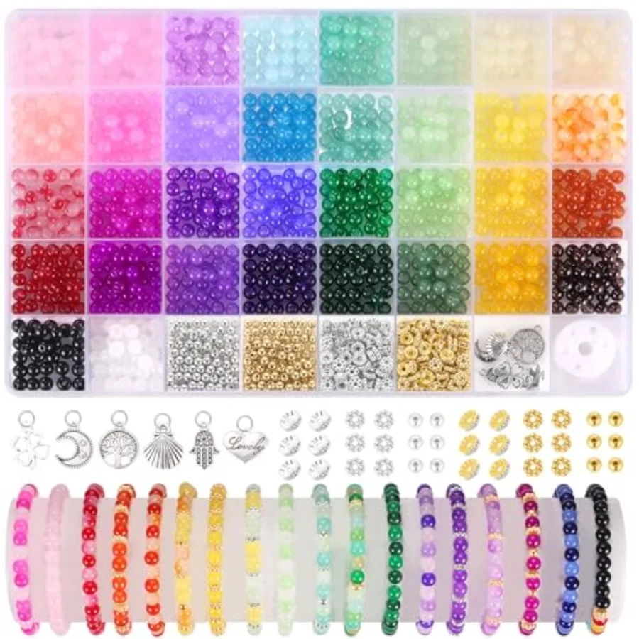 

Quality Assurance 1368pcs 6mm Glass Beads for Bracelets, 34 Colors Crystal Beads for Jewelry Making, Round Glass Beads for DIY