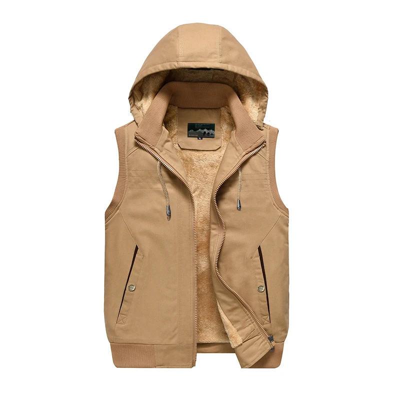 

Winter Men's Vest Pure Cotton Washed Lined Lamb Fleece Detachable Cap Sleeveless Jacket Casual Fashion Outdoor Tooling Warm Coat