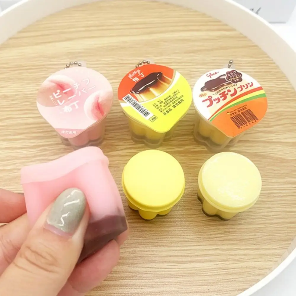 Car Key Ring Squeeze Pudding Keychain Food Play Creative Miniature Pudding Keyring Funny Kneading Slow Rebound Pinch Pendant
