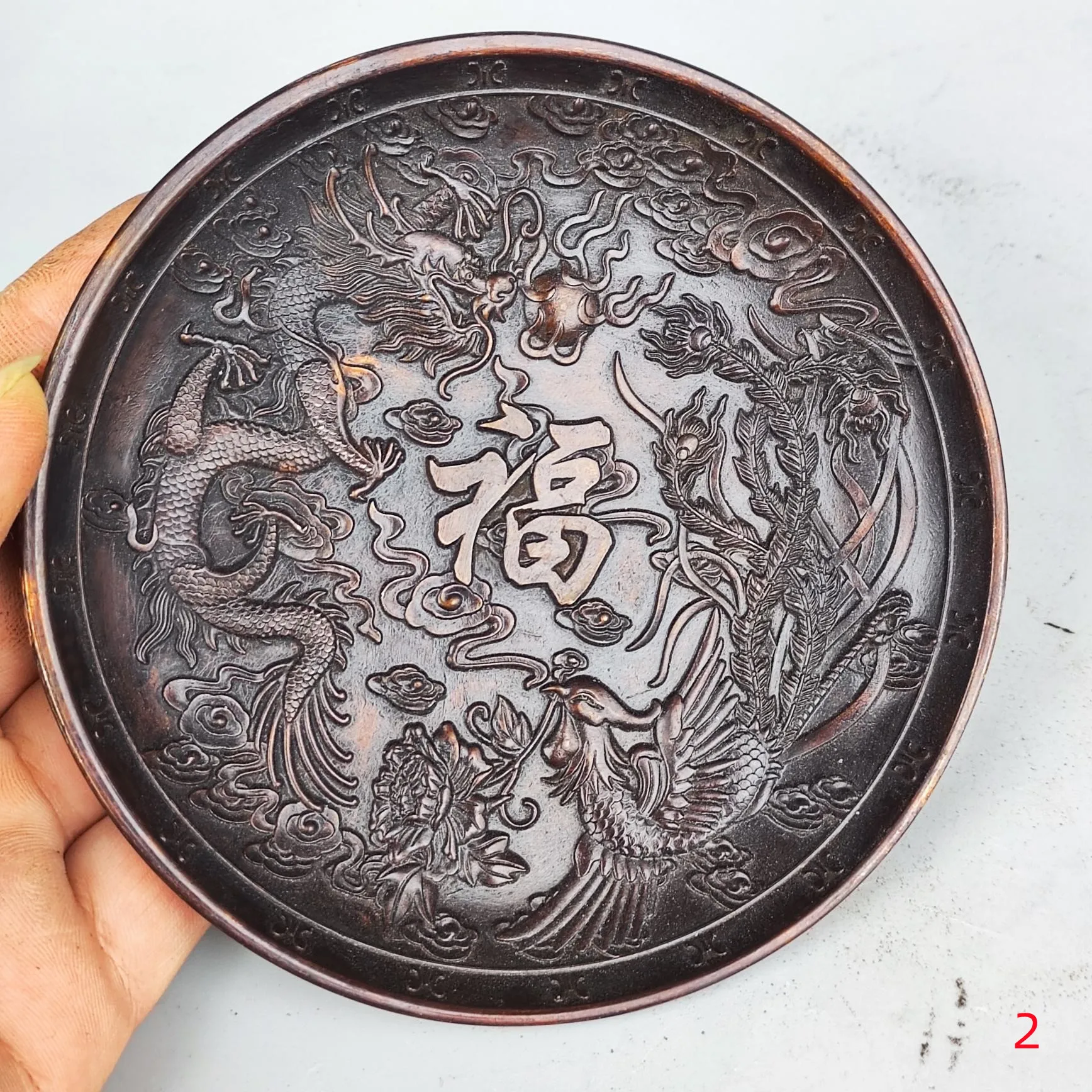 Round Metal Tray Chinese Retro Decorative Plate Storage Plate Dessert Plate Nut Fruit Cake Bronze Tray Snack Kitchen Plate