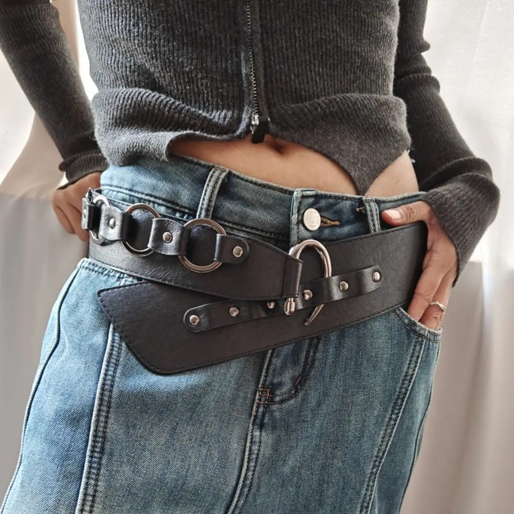 New Vintage Punk Belt Versatile Alloy Fashion Belt Faux Leather Adjustable Waistband Festival