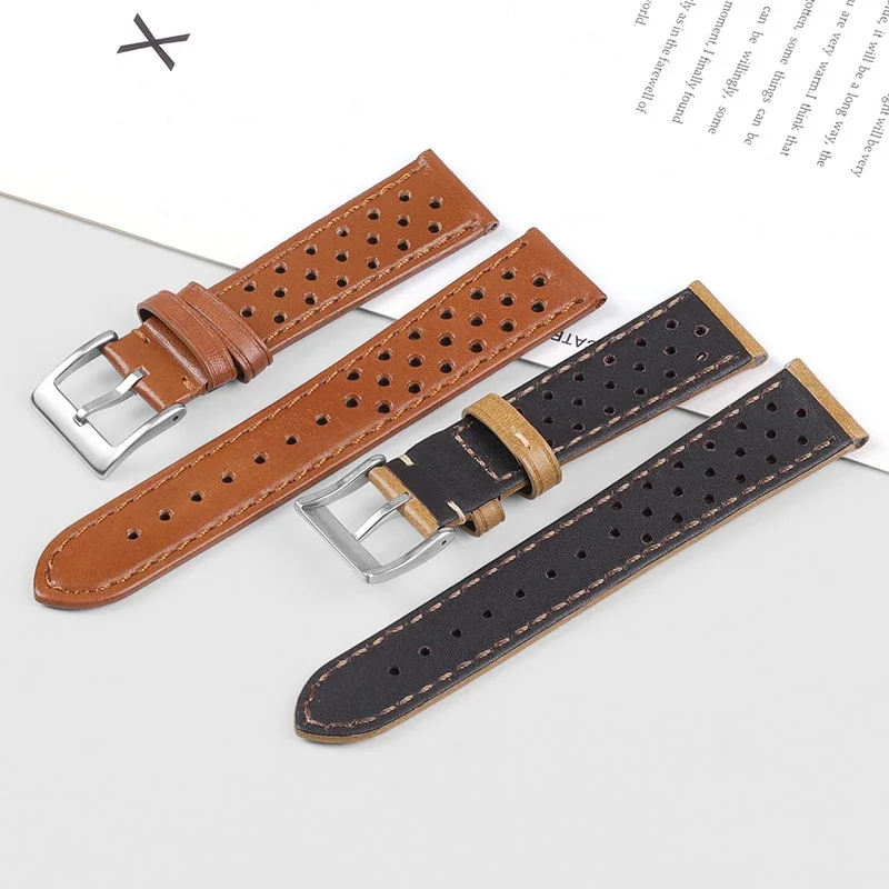 18mm 20mm 22mm Genuine Leather Watch Strap Breathable Handcrafted Cowhide Leather Belt Bracelet Universal Women Men Watch Band