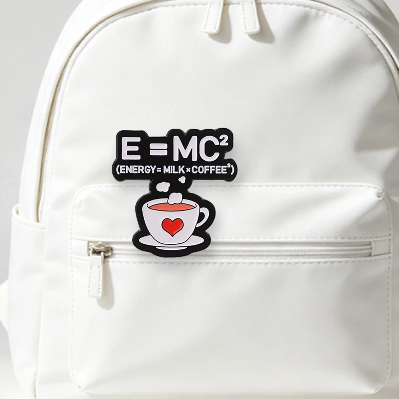 E=MC² Energy Milk Coffee Squared Badge Humor Science Formula Coffee Enamel Pin Bag Lapel Badge Brooches Jewelry Gift for Friends