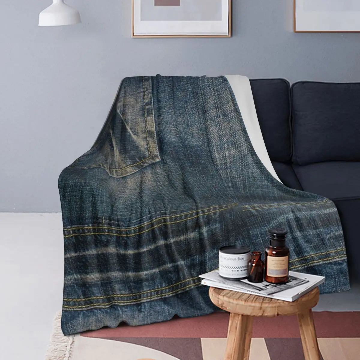 

Litter Pocket I Love Bluejeans Denim Blankets Soft Warm Flannel Throw Blanket Plush for Bed Living room Picnic Travel Home Couch