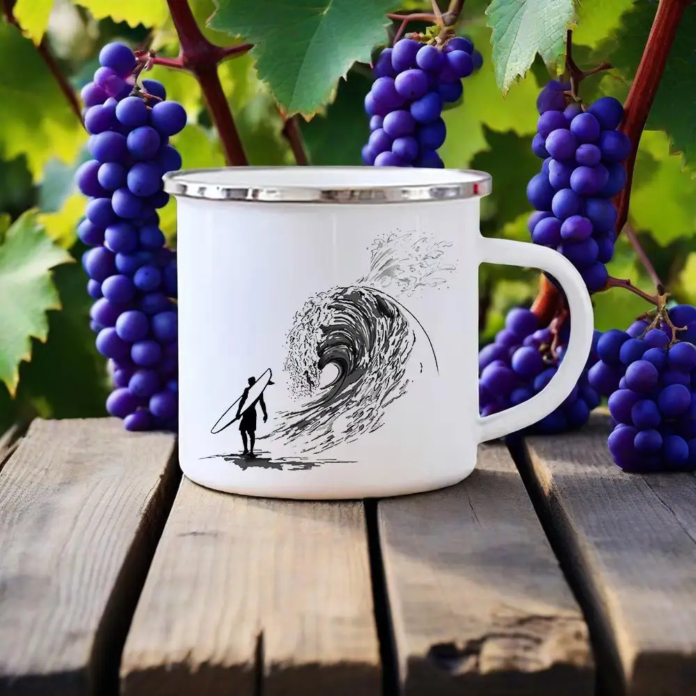 

Mountain Tree Print Mugs Summer Camping Enamel Mugs Travel Water Cups Campfire Party Coffee Beer Juice Mug with Handle Drinkware