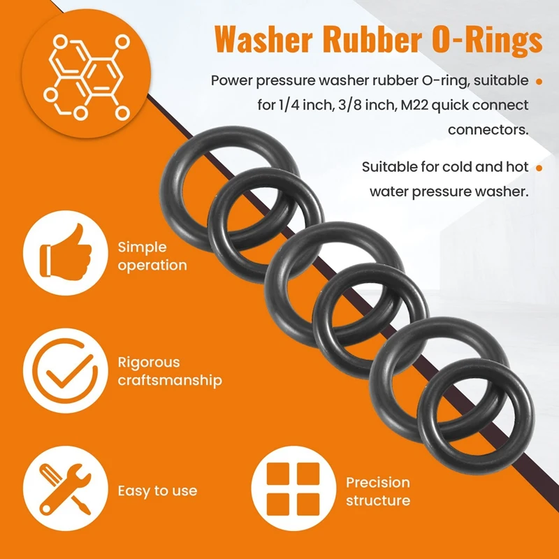 Power Pressure Washer Rubber O-Rings For 1/4 Inch,3/8 Inch,M22 Quick Connect Coupler,40-Pack