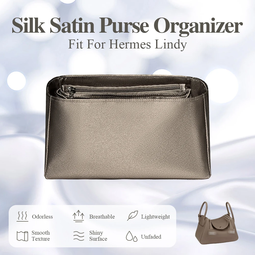 

Silk Satin Purse Organizer Insert Fit for Hermes Lindy Mini/26/30 Handbag Inside Storage Bag Lightweight Inner Liner Bag Insert