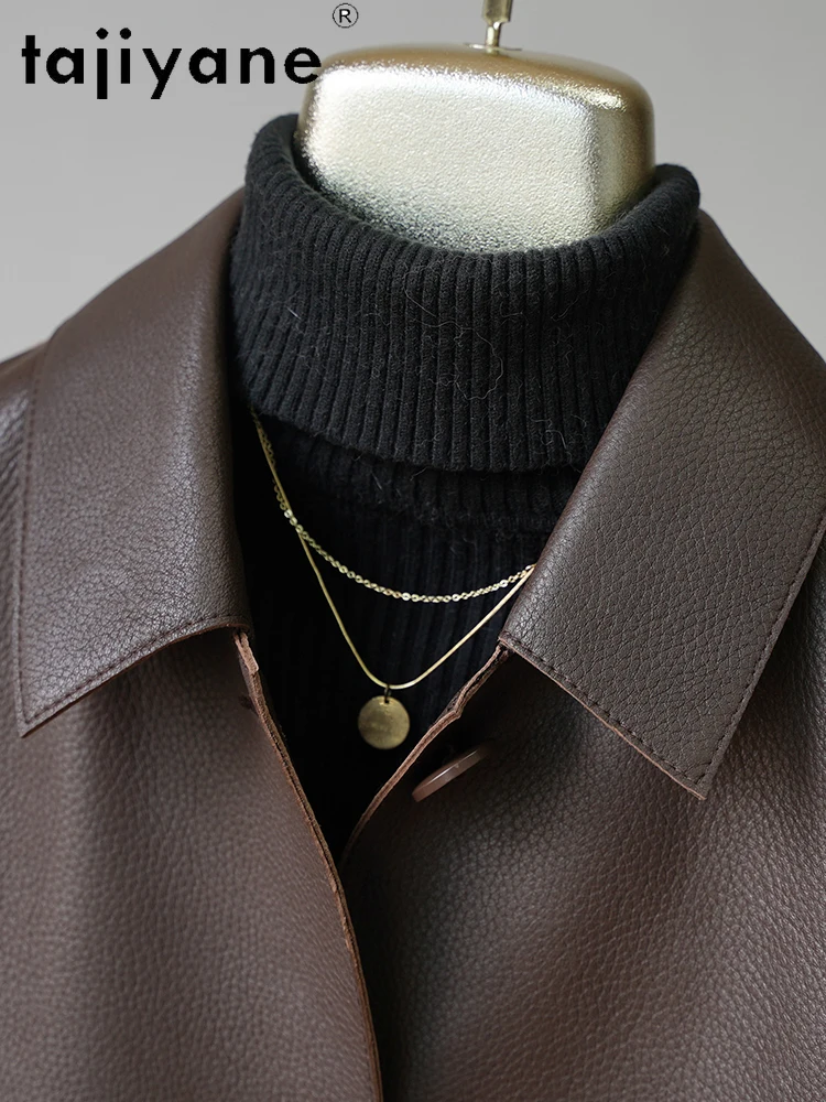 TAJIYANE 100% Skórzana Kurtka Damska z Naturalnej Skóry Owczej Retro Krótkie Kurtki Skórzane z Wzorem Liczi Jesienne Ubrania 2025 Kobieta 정품급