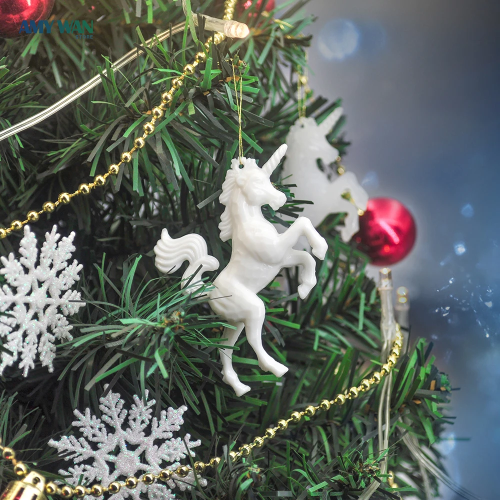 Décorations de fête licorne, 4 pièces, pour la maison, noël, mariage, anniversaire, chambre d'enfants, pendentif d'arbre de noël, fausse poupée de dessin animé