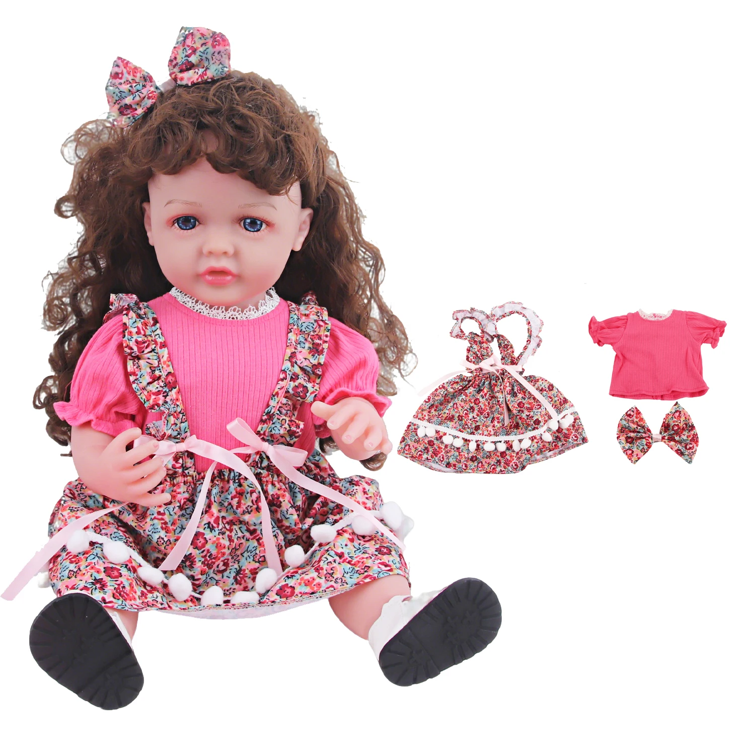 Conjunto de ropa para muñeca Reborn de 55cm, vestido de tirantes, camiseta y clip para el pelo, traje para muñecas recién nacidas de 22 pulgadas, oso de juguete