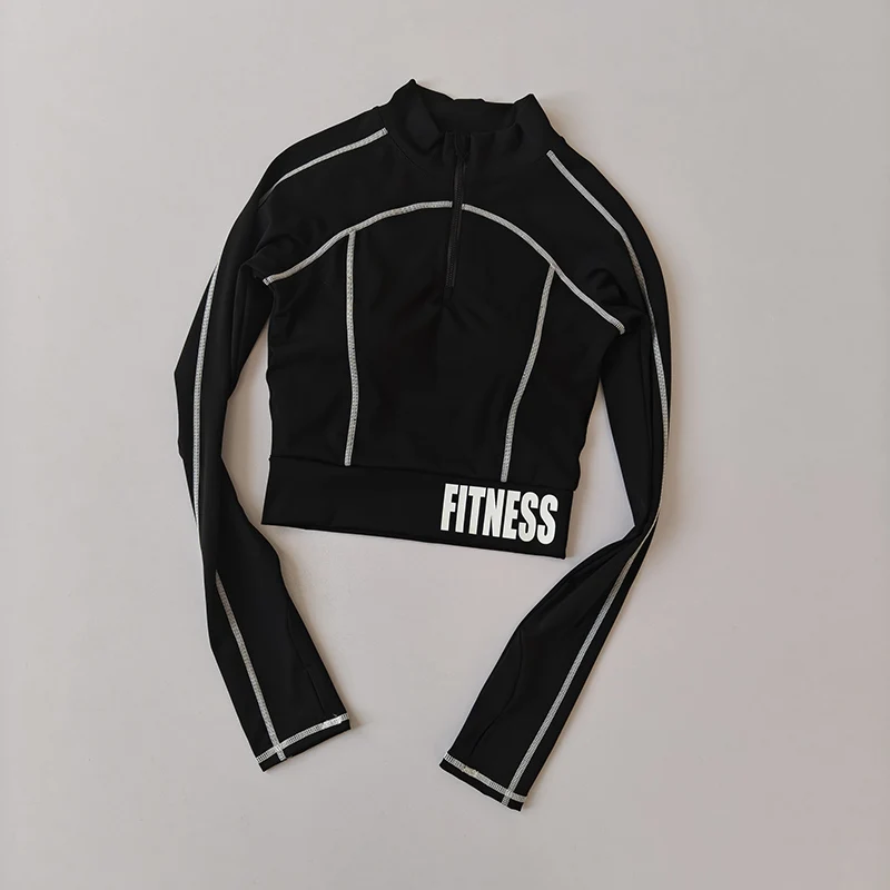 

Yoga Wear Long-sleeved Shirts Top with Chest Pad Letter Print Pilates Slim Fit Sports Training Fitness Gym Workout Wear Clothing