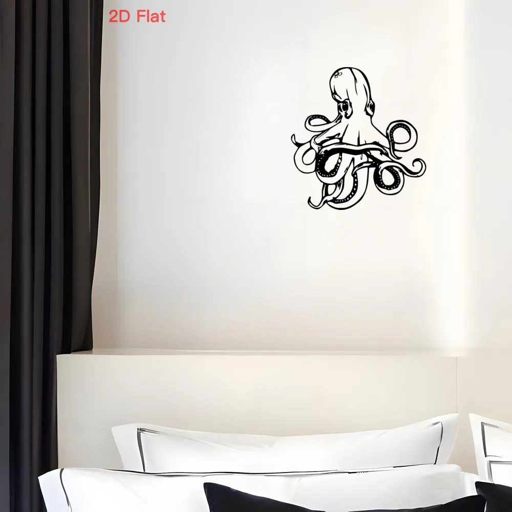CIFBUY Wrought Iron Wall Art Laser Cut Octopus Metal Decor Black Ocean Guardian Nautical Modern Marine Theme Bedroom Room Orname view 4