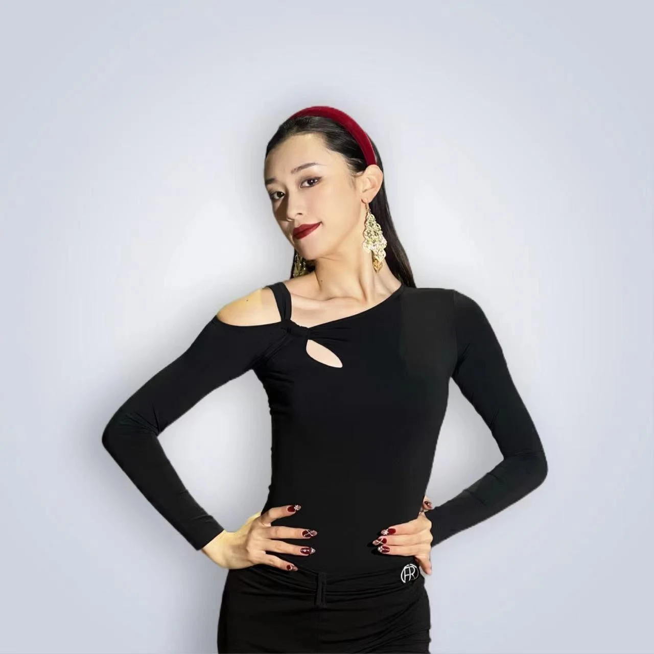 冬ラテンダンスの服女性大人長袖ブラウンブラックトップスルンバ社交ダンス練習服ボディスーツ DNV22118