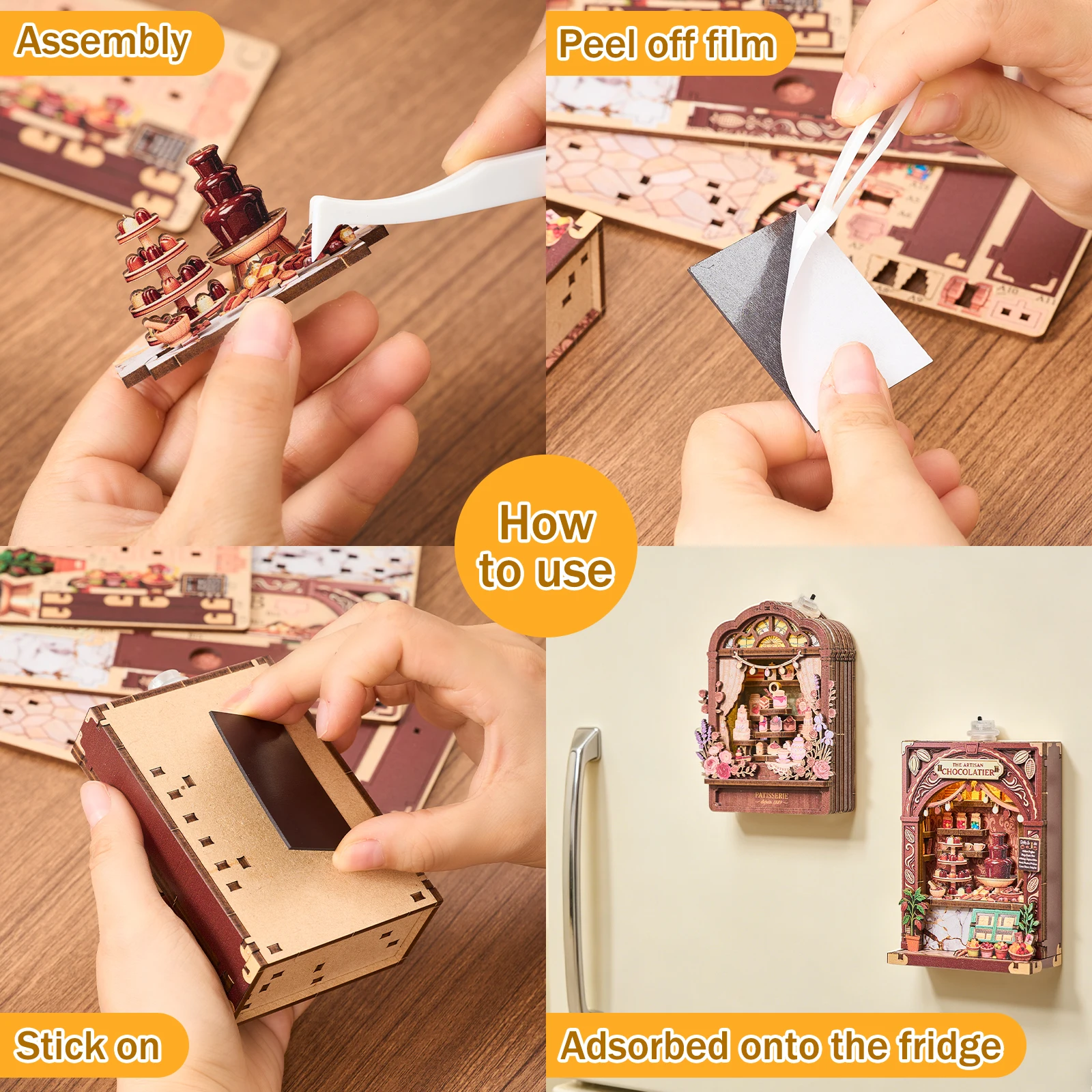 C5 Fridge Magnet DIY 3D Puzzle Toy Mini House Wooden Dollhouse Street Shop Creative Assembly Model Kit Furniture Decoration Gift