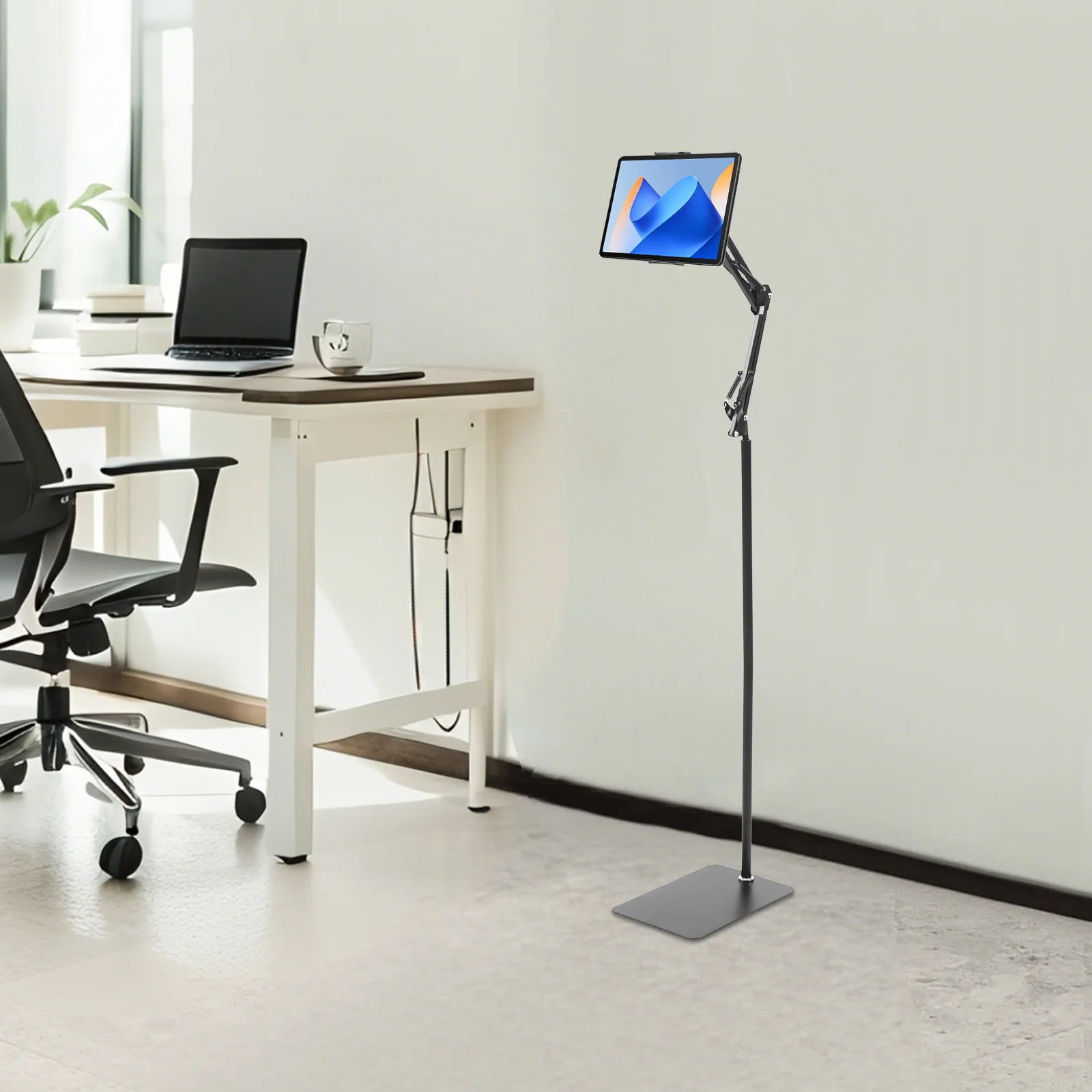 

Adjustable Tablet Floor Stand 1.35m Height, 360° Rotating with Carbon Steel Base, for Home Office & Gym