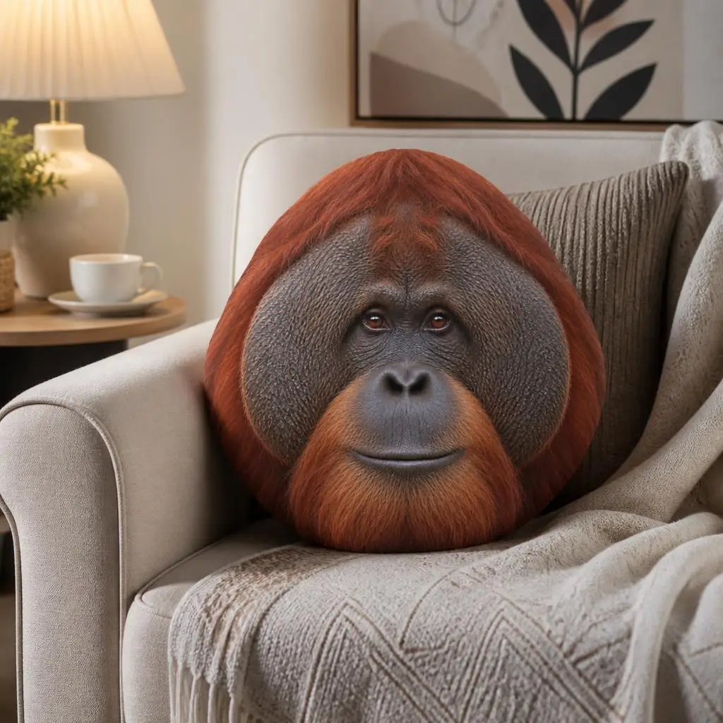 Orangutan Plush Pillow Shaped Primate Cushion Stuffed Throw Pillow Wildlife Animal Home Decor Sofa Accent Gift for Ape Lovers