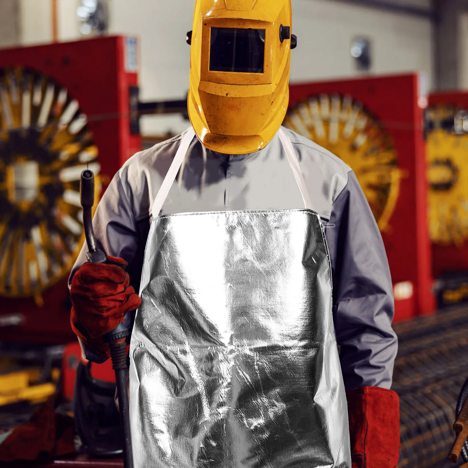 Avental à prova de fogo, folha de alumínio, à prova de calor, grelhar, barbeiro, salão de beleza, trabalho de madeira, segurança, branco, masculino, proteção de oficina industrial