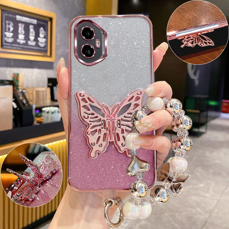 

Ronor300 Glitter Plating Butterfly Holder Silicone Case for Honor 300 200 100 90 80Pro Ultra LiteShockproof Cover Girls Gift