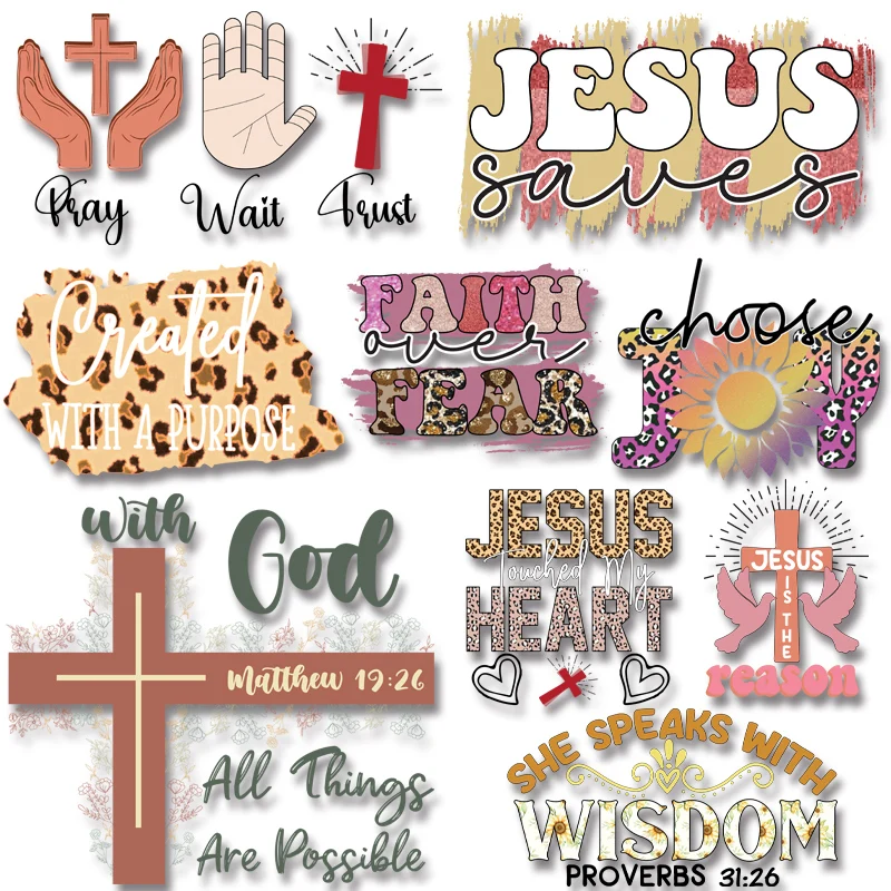 LOVE JESUS Cross Letter Sticker Iron On Transfer on T-shirts, Hoodies, Shirts, Pants, Pillows, Caps Fusible Patch Applique Decor