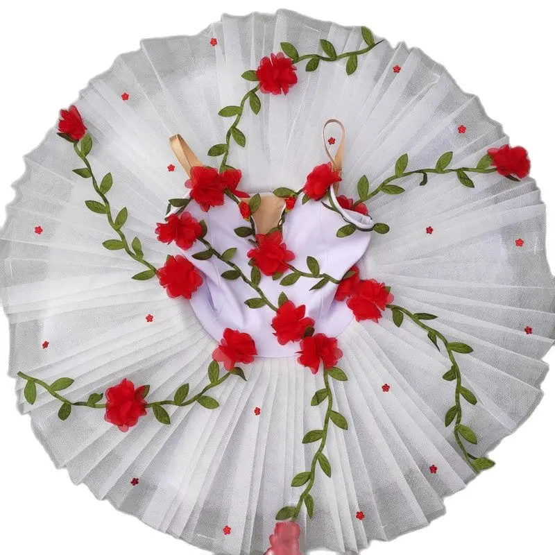 Adult White Flowers Ballet Dress For Girls Child Ballerina Dress Kids Professional Women Ballet Tutu Dance Costume