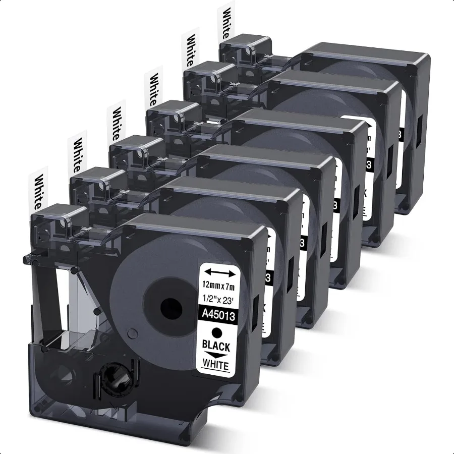 

6 упаковок совместимых лент для этикеток Dymo D1 45013 1 2 дюйма x 23 фута, замена запасных частей для изготовления этикеток DYMO d1 a45013 S0720530, черный на белом 4