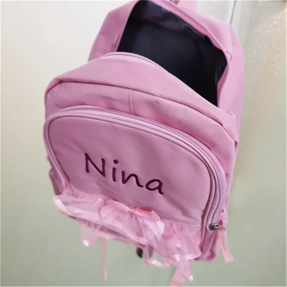 Personalized Girls Lace Dance Bag Embroidered Name Dance Ballet Bag Custom Name Children Ballerina Bag Kid Gymnastics Backpack