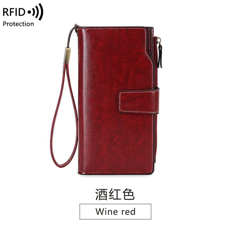 Western RFID Blocking PU Leather Women Wallet Multifunction Large Capacity Detachable Strap Purse for Ladies